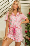 Candy Cane Collared Neck Top and Shorts Lounge Set