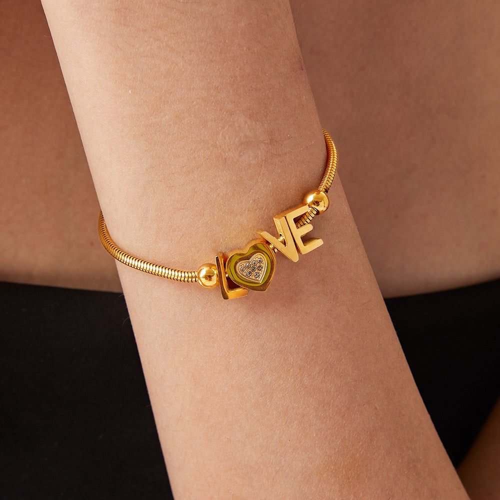 Titanium Steel Rhinestone Letter Bracelet - felvior