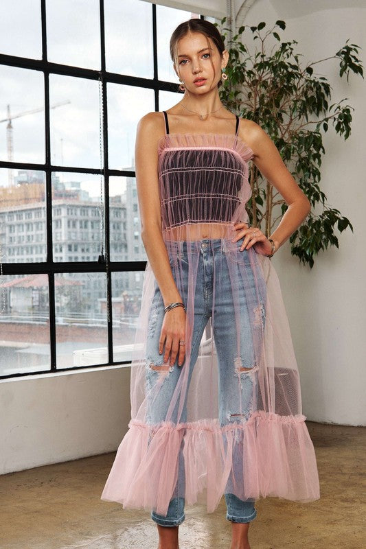 ADORA Ruffled Mesh Cover Up Dress - felvior
