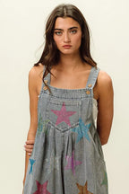 BiBi Star Rhinestone Washed Wide Leg Shortalls