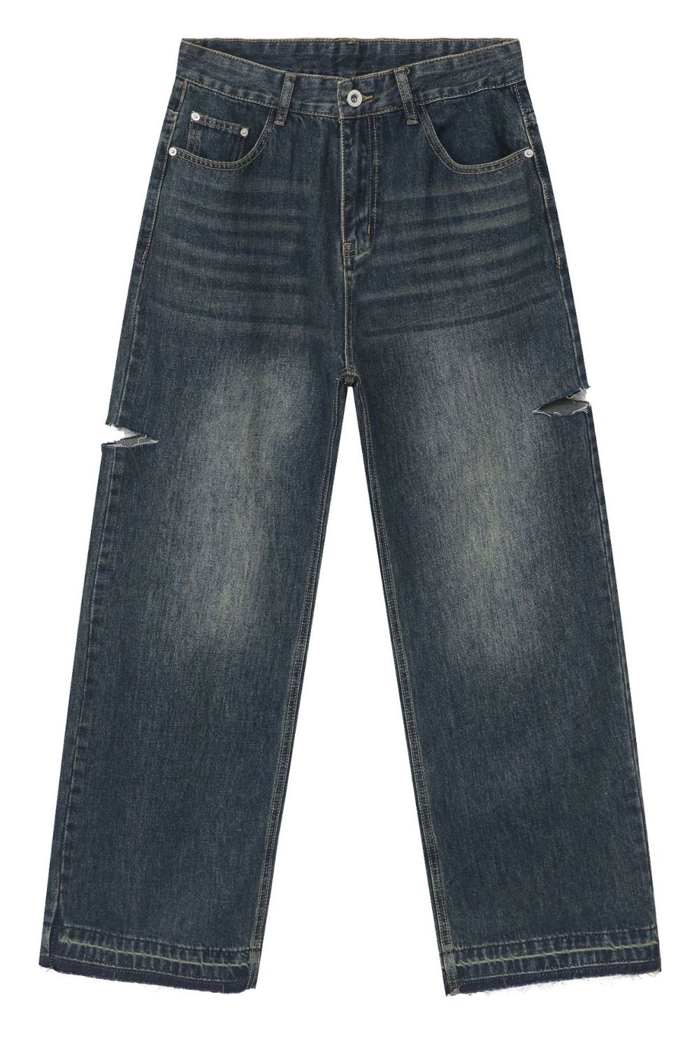 Men's Raw Hem Distressed Jeans with Pockets