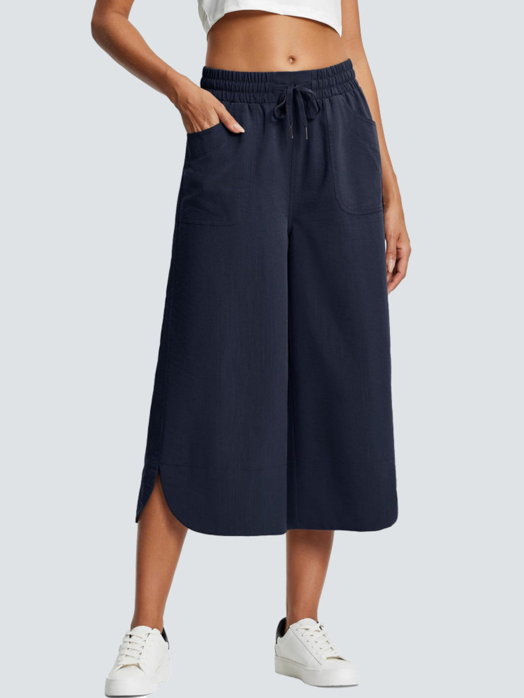 Full Size Drawstring Wide Leg Capris Pants Plus Size