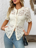 Button Down Half Sleeve Lace Shirt - felvior