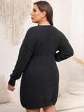 Plus Size Dropped Shoulder Long Sleeve Knit Mini Dress - felvior