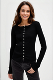 Basic Bae Texture Button Up Round Neck Long Sleeve Top - felvior