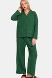 Zenana Quilted Button Up Long Sleeve Top and Pants Lounge Set - felvior