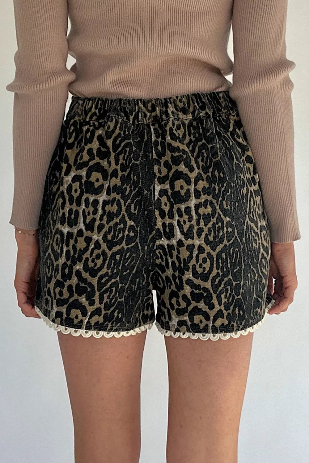 Lace Trim Leopard Denim Shorts Secondary image