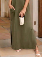 Full Size Slit Round Neck Sleeveless Maxi Tank Dress Plus Size