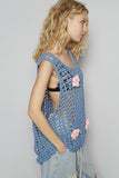 POL Flower Crochet Scoop Neck Sleeveless Knit Cover Up - felvior