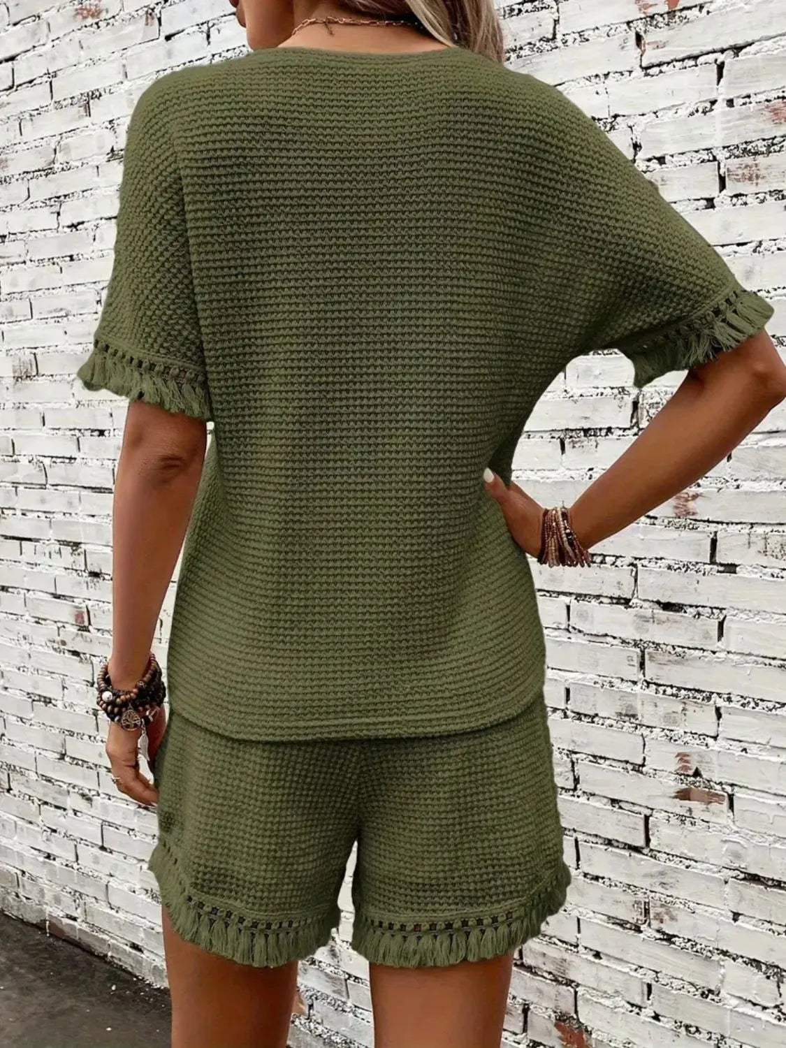 Tassel Round Neck Top and Shorts Set - felvior