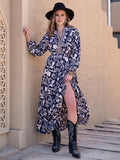Printed Notched Neck Maxi Dress - felvior