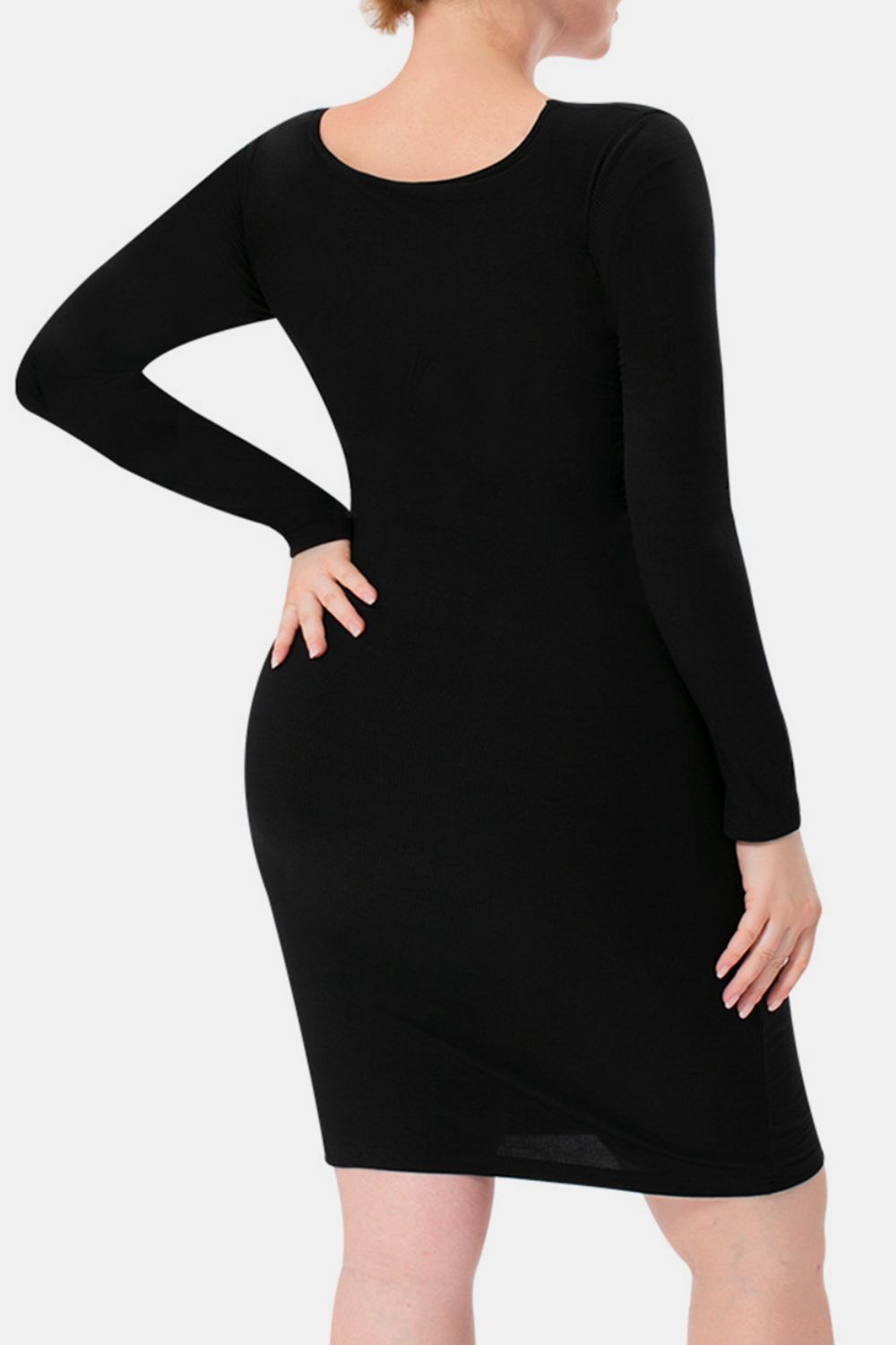 Basic Bae Full Size Built-In Shapewear Square Neck Long Sleeve Dress - felvior