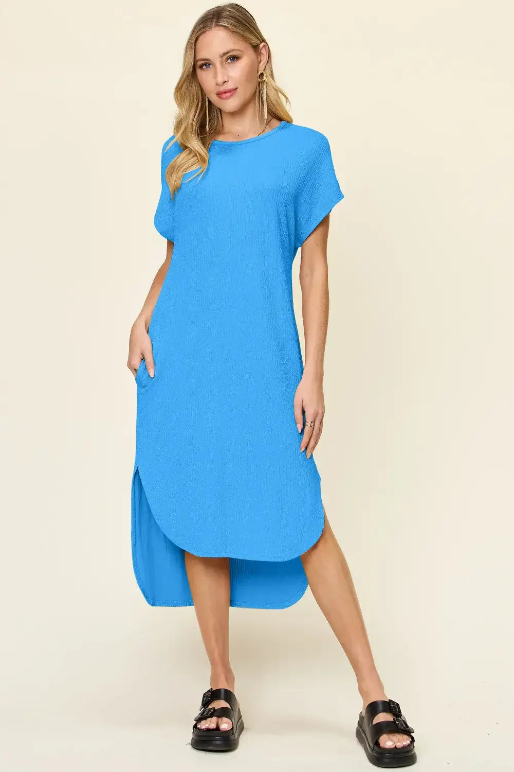 Double Take Full Size Round Neck Short Sleeve Slit Dress Hauptbild