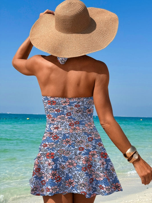 Cutout Printed Halter Neck One-Piece Swimwear - felvior