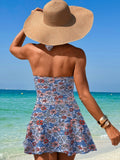 Cutout Printed Halter Neck One-Piece Swimwear - felvior