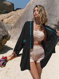 Embroidered Open Front Long Sleeve Cover Up - felvior