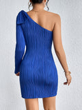 Honey One Shoulder Long Sleeve Mini Dress - felvior