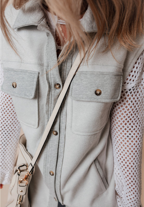Pocketed Curved Hem Button Up Vest - felvior