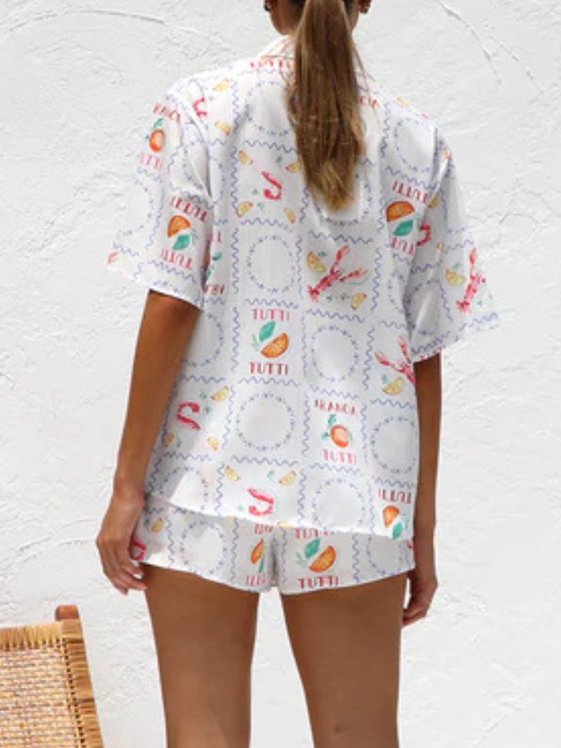 Printed Button Down Short Sleeve Top and Shorts Set