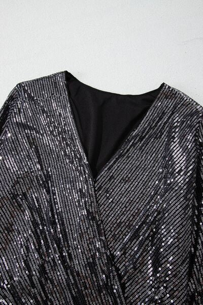 Sequin Surplice Long Sleeve Bodysuit - felvior