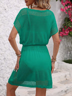 Openwork V-Neck Short Sleeve Cover-Up Dress