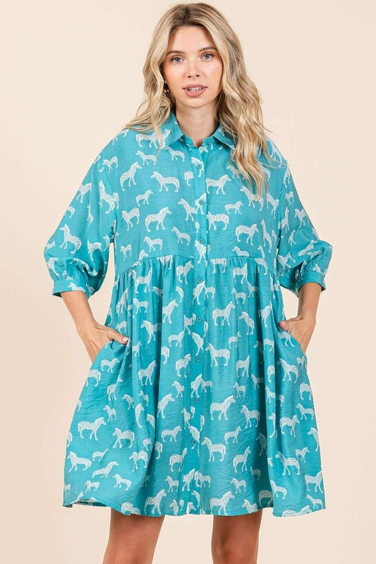 Mittoshop Zebra Print Button Down Shirt Mini Dress - felvior