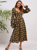 Flounce Sleeve Slit Midi Dress - felvior