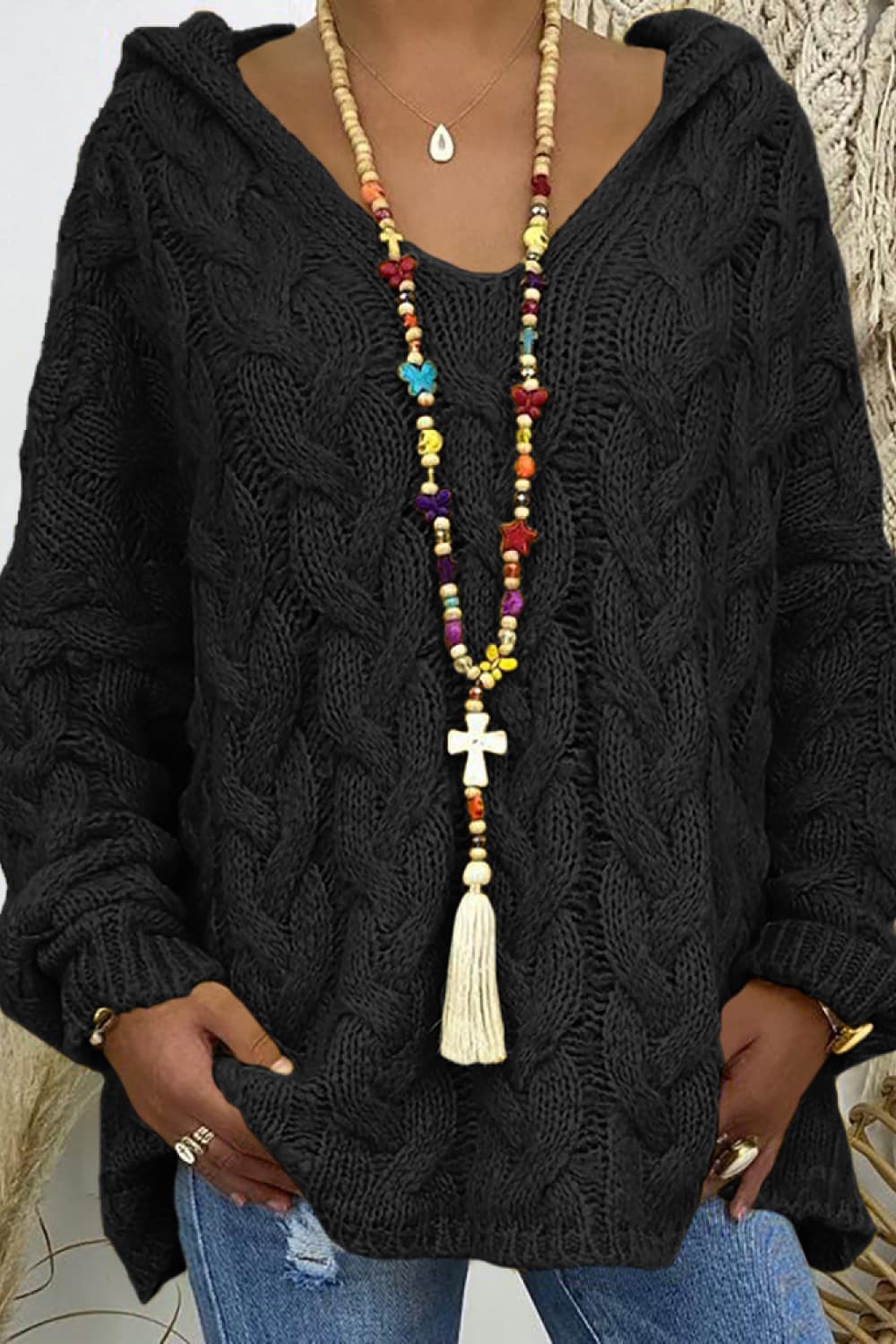 Cable-Knit Hooded Sweater - felvior