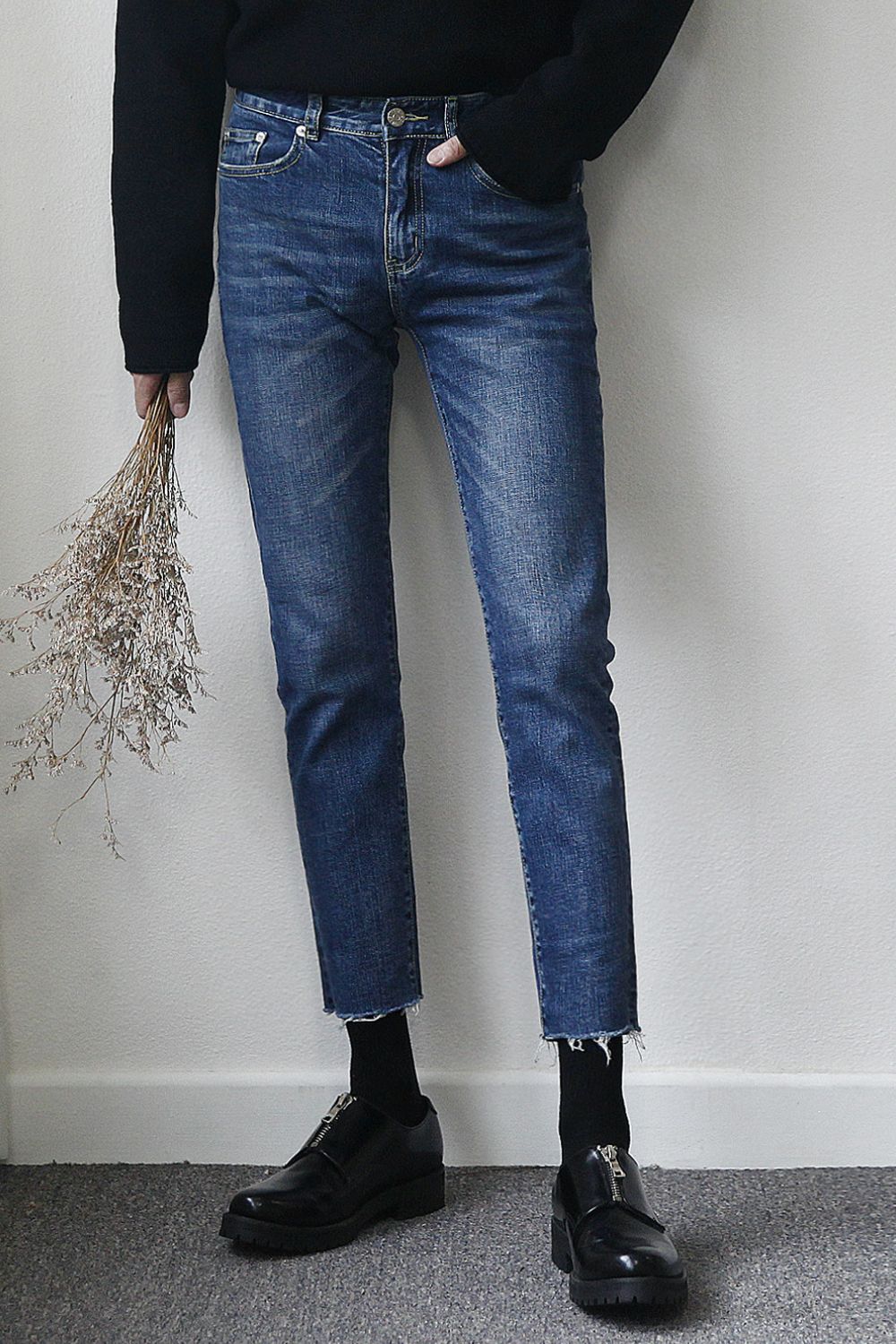 Men's Frayed Hem Skinny Jeans