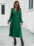 Surplice Neck Long Sleeve Midi Dress - felvior