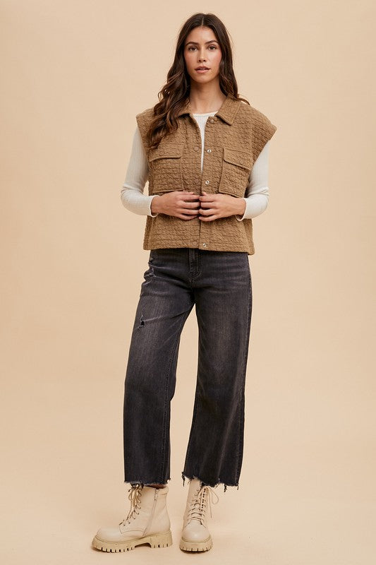 Annie Wear Puzzle Quilted Snap Down Vest Coat - felvior