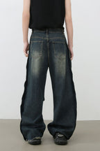 Men's Frayed Hem Distressed Wide Leg Jeans
