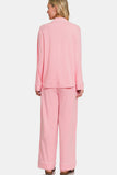 Zenana Button Down Long Sleeve Top and Pants Lounge Set - felvior