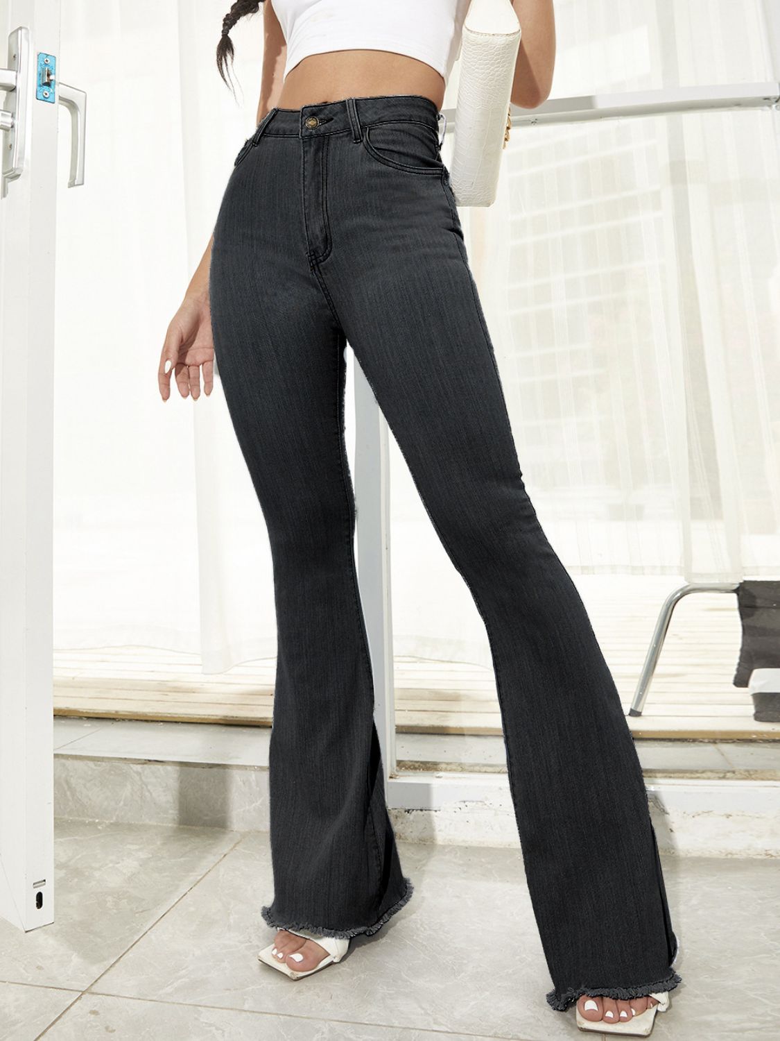 Raw Hem High Waist Flare Jeans