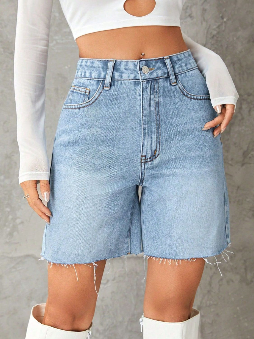 Frayed Hem Denim Shorts