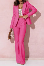 Full Size Lapel Collar Long Sleeve Blazer and Pants Set Plus Size