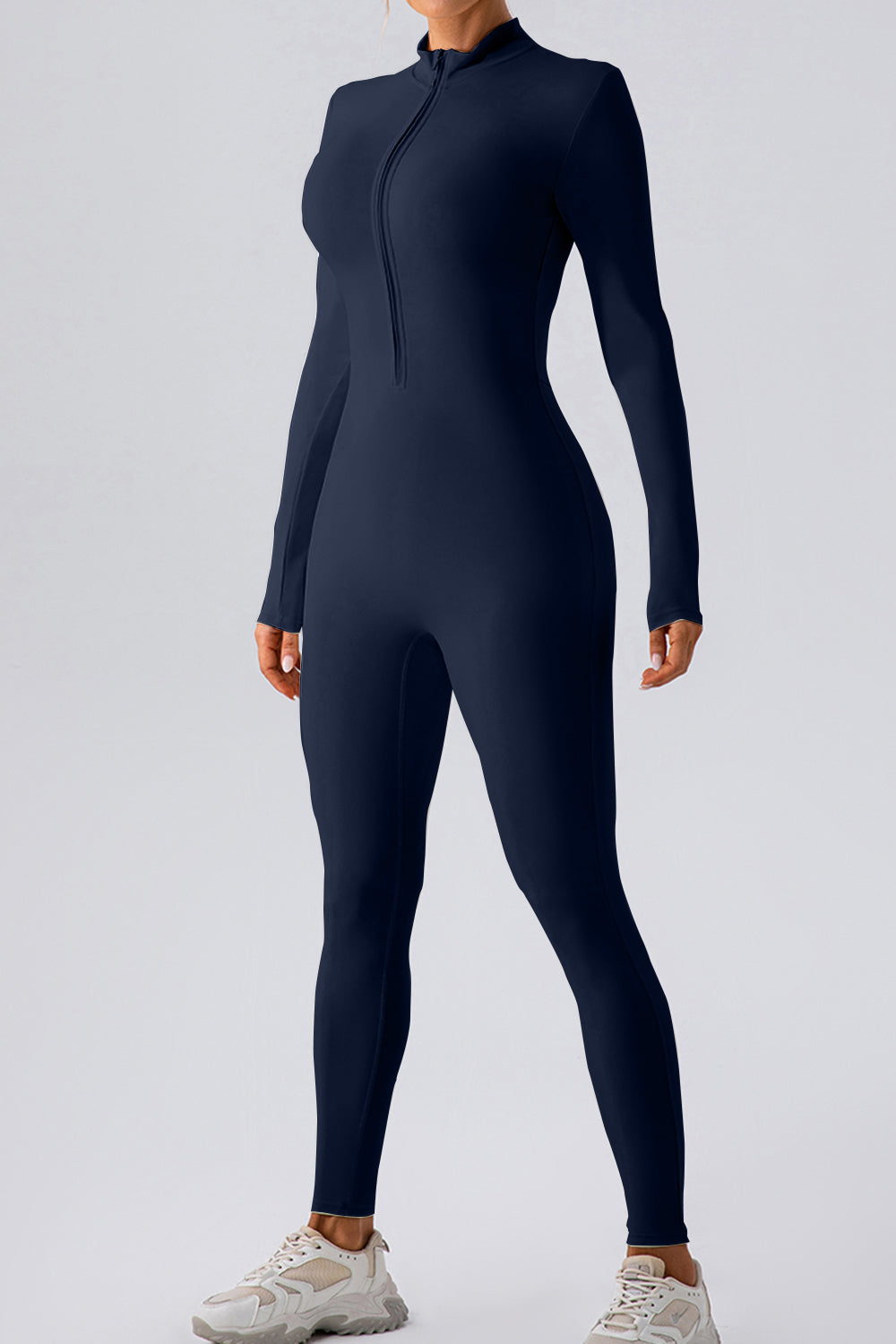 Half Zip Mock Neck Active Jumpsuit - felvior