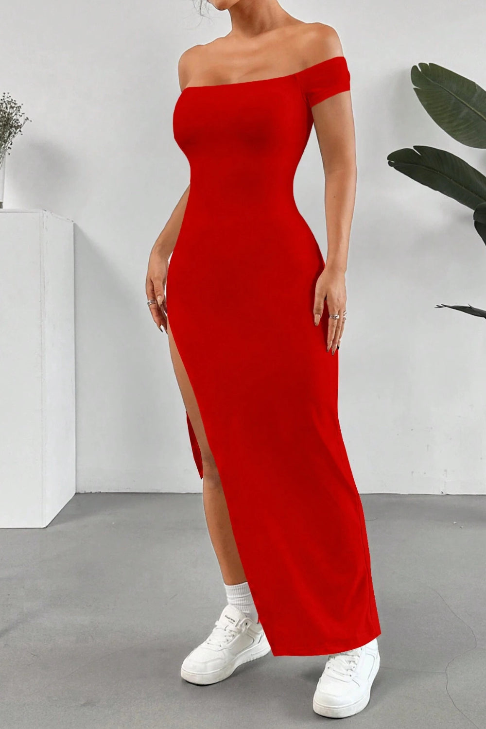 Off Shoulder Slit Maxi Dress