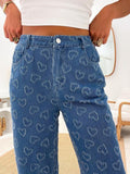 Heart Washed straight Leg Jeans - felvior