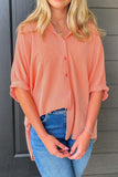 Corded Half Sleeve Button Up High Low Shirt - felvior
