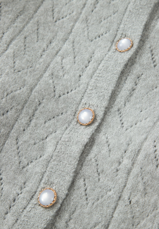 Openwork Button Down Long Sleeve Cardigan - felvior