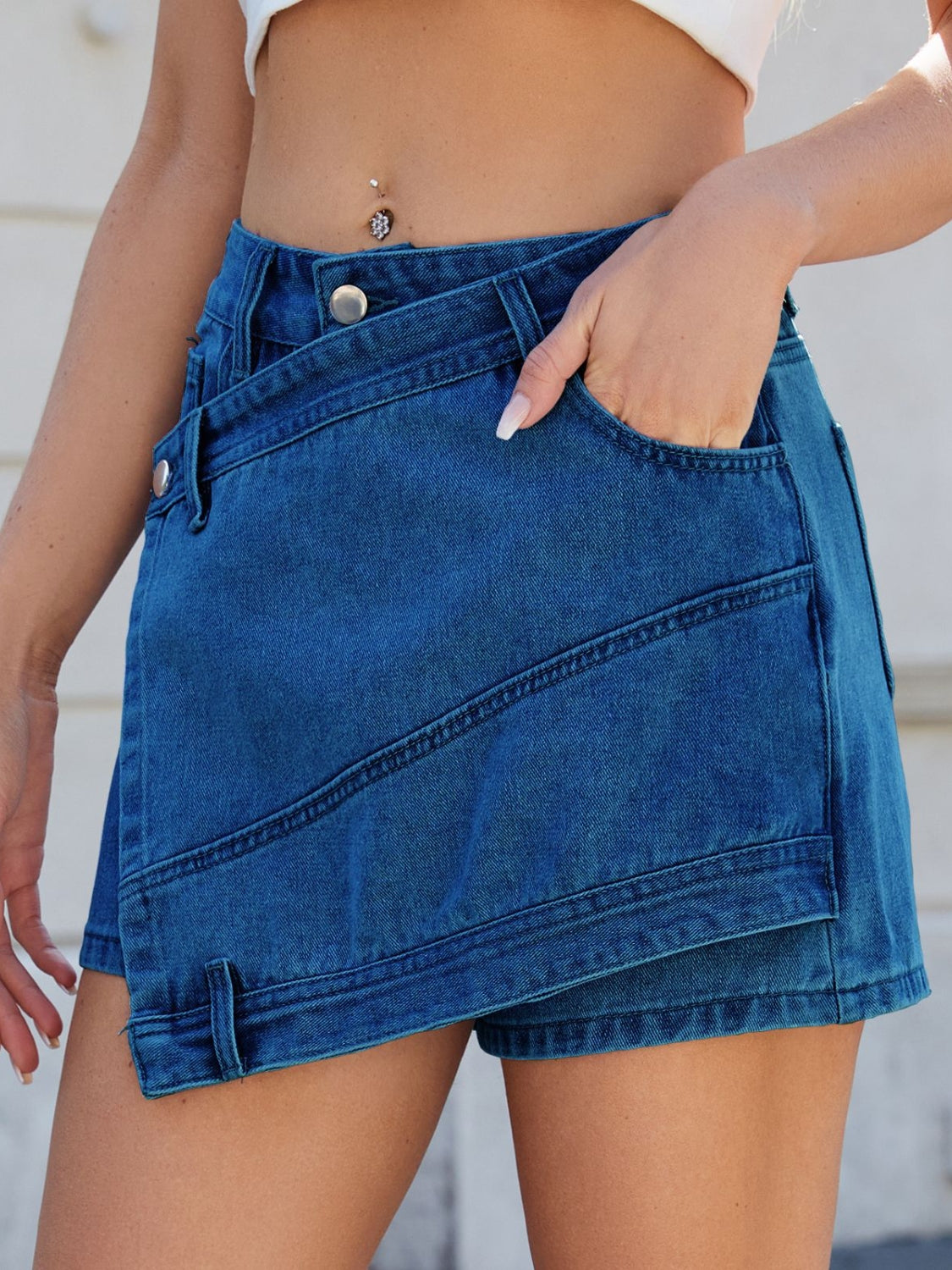 Asymmetrical Denim Skort with Pockets - felvior