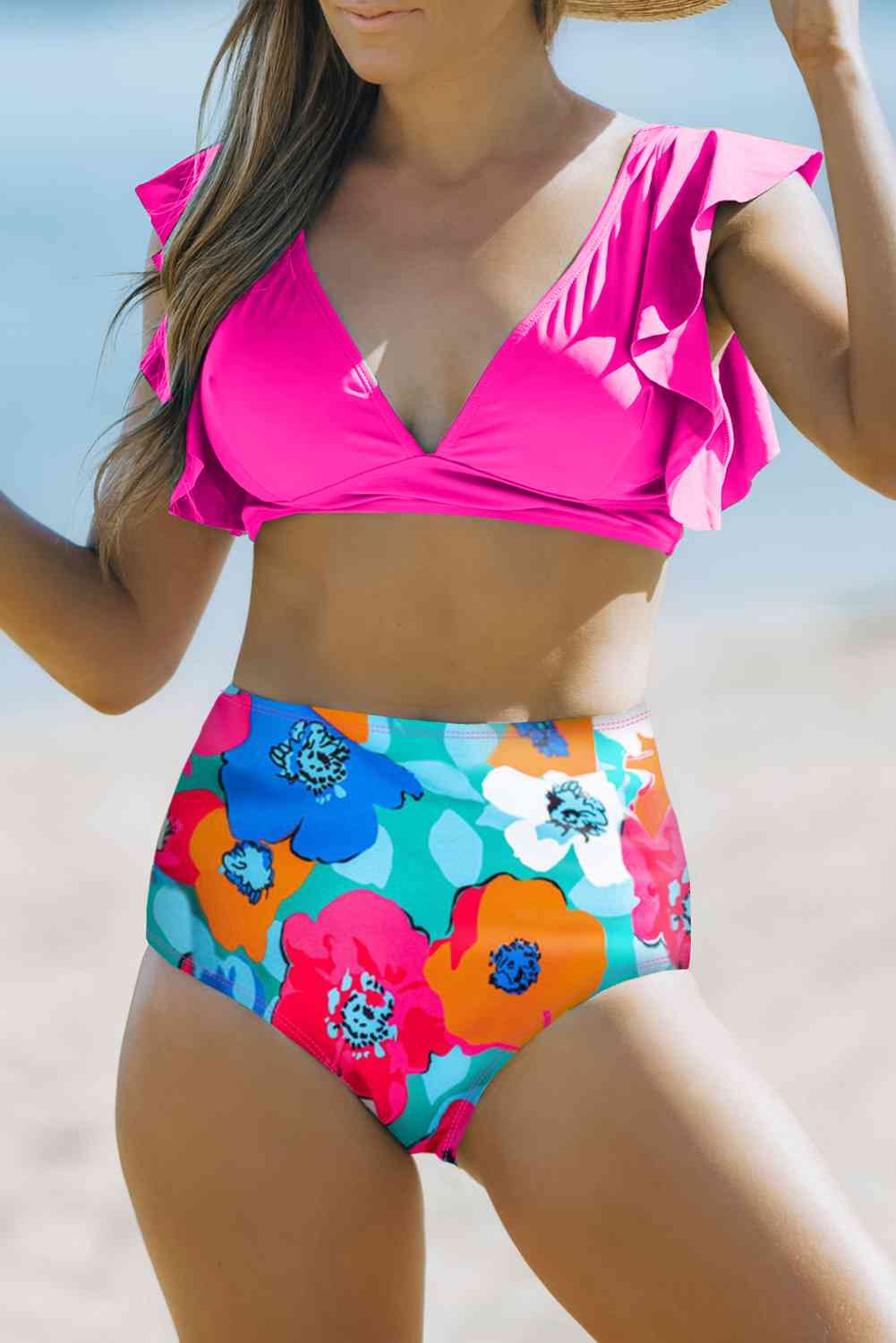 Cropped Swim Top and Floral Bottoms Set - felvior