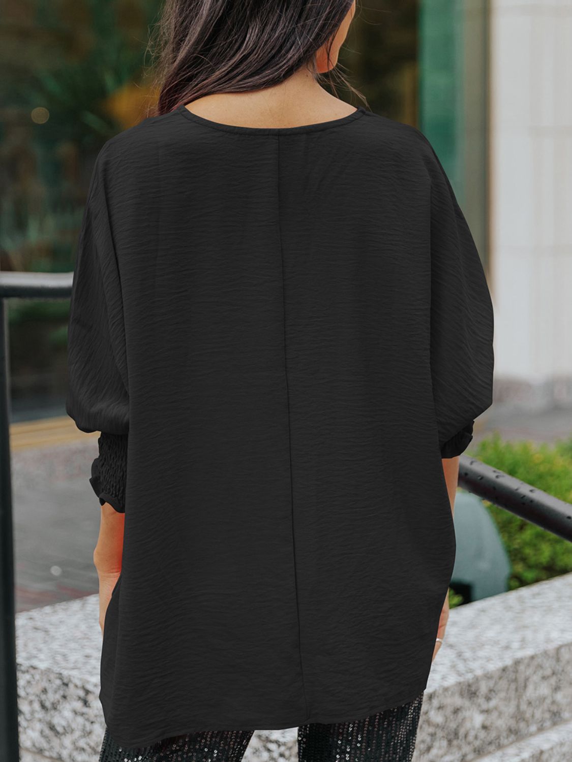 Round Neck Three-Quarter Sleeve Blouse