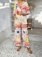 Devine Printed Button Down Shirt and Pants Set