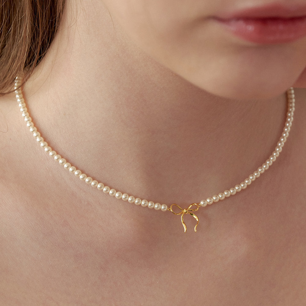 Copper Pearls Bow Necklace - felvior