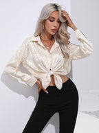 Leopard Collared Neck Long Sleeve Shirt