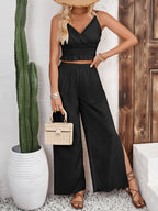 Smocked Surplice Cami and Wide Leg Pants Set