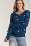 Umgee Full Size Star V-Neck Long Sleeve Sweater Plus Size