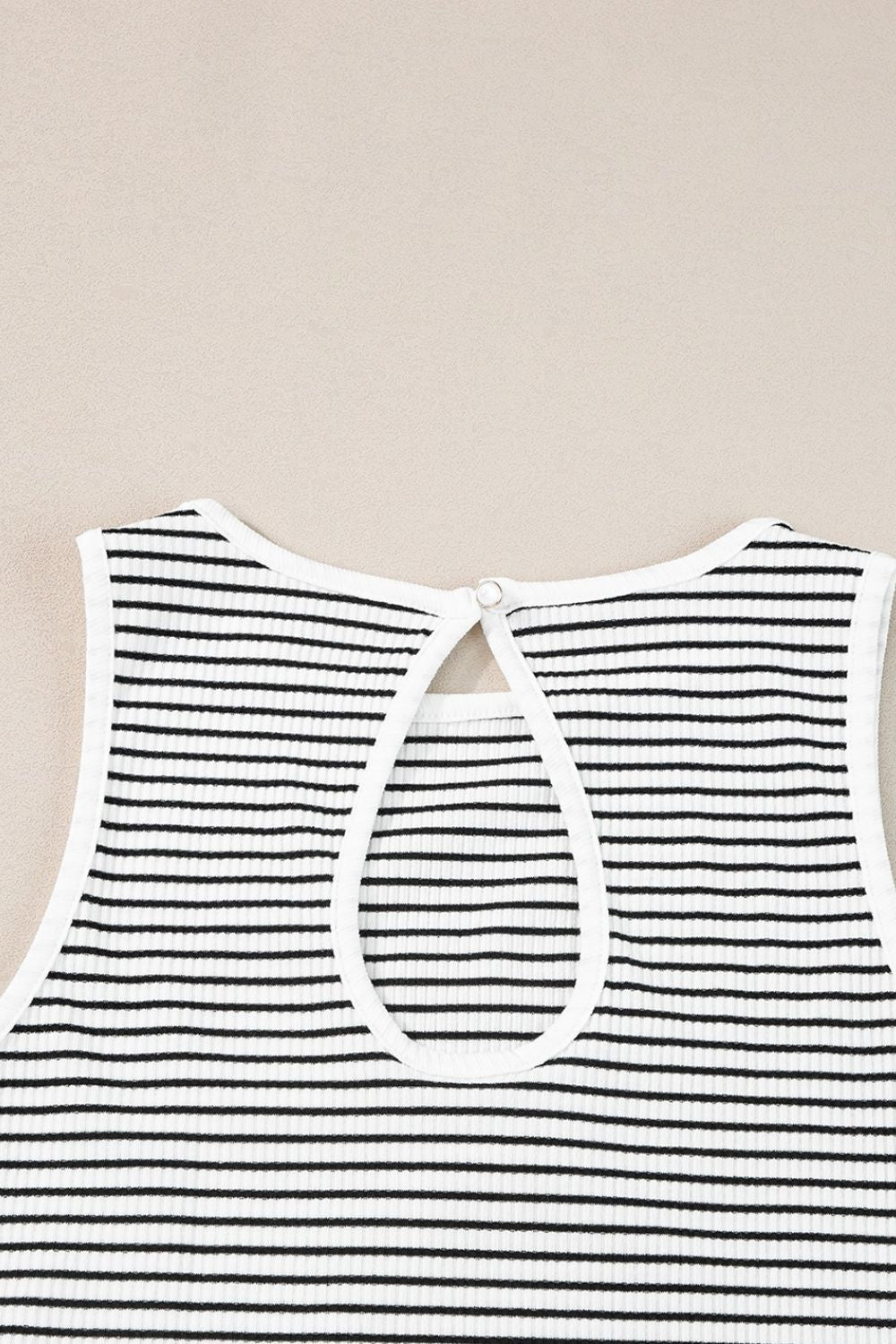 Striped Ribbed Round Neck Tank - felvior